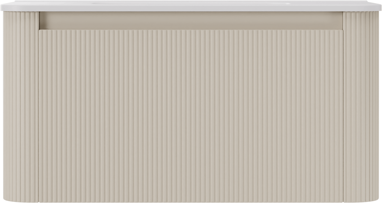 Storke Soft hängendes Möbelstück Set: 100 x 46 cm, Sand Matt, mit Kera Soft Einzelwaschtisch Keramik Weiβ matt, Vertikale symmetrische gerade Rippe