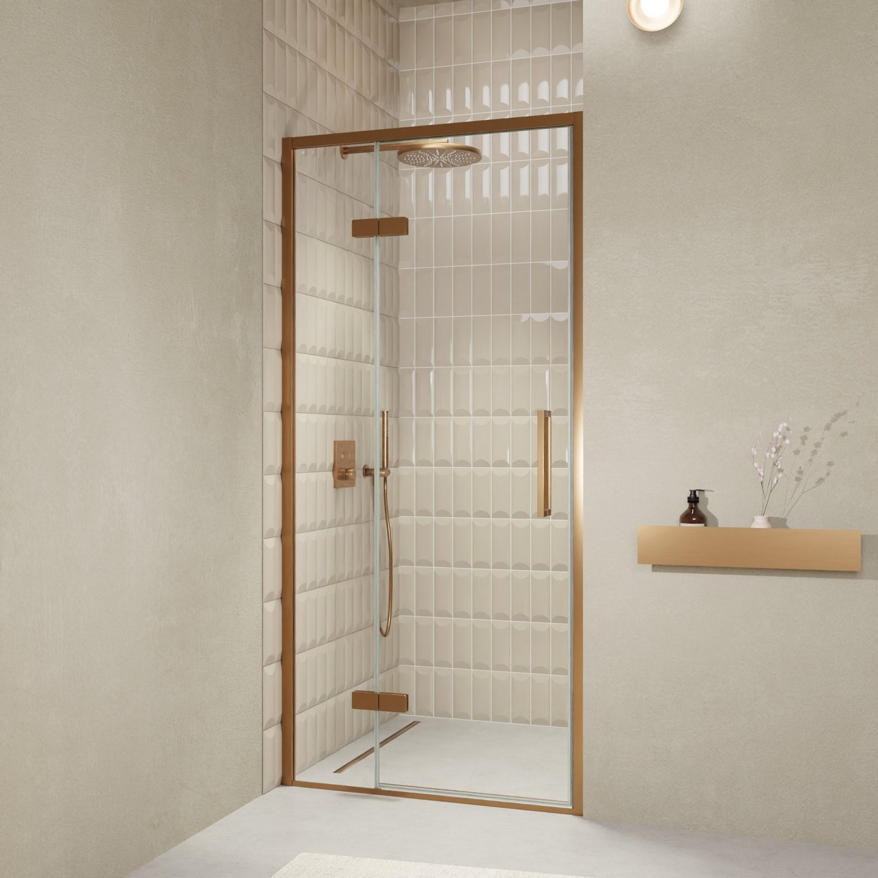Balmani Senses Design douche draaideur links 100 cm x 210 cm Helder glas, Brushed Rosegold profielen, met coating