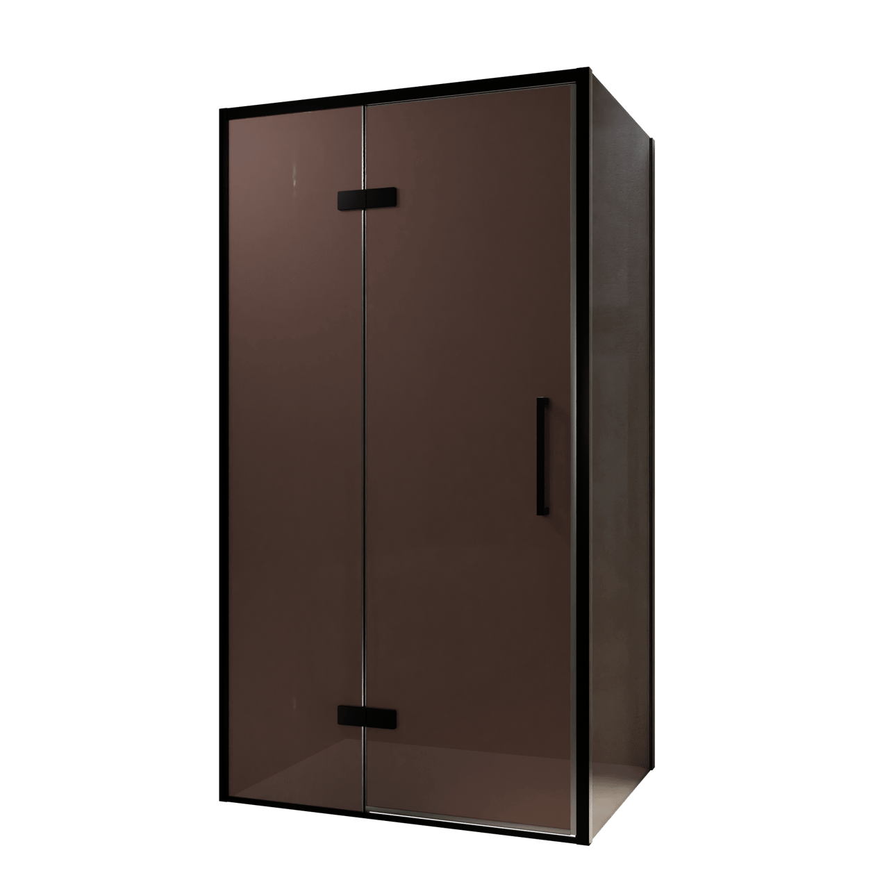 Balmani Senses Design Eckdusche: Drehtür (Links) mit fixierte Seitenwand, 100 x 80 cm, Bronze, Profil Schwarz