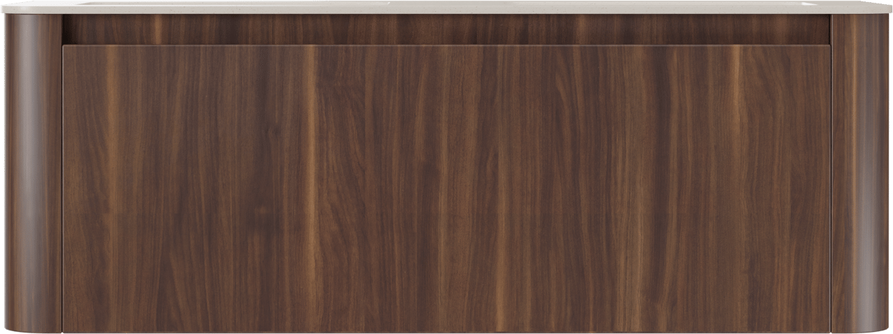 Storke Soft meuble salle de bains suspendu 140 x 46 cm noyer avec Mata Soft double vasque en Solid Surface beige granite