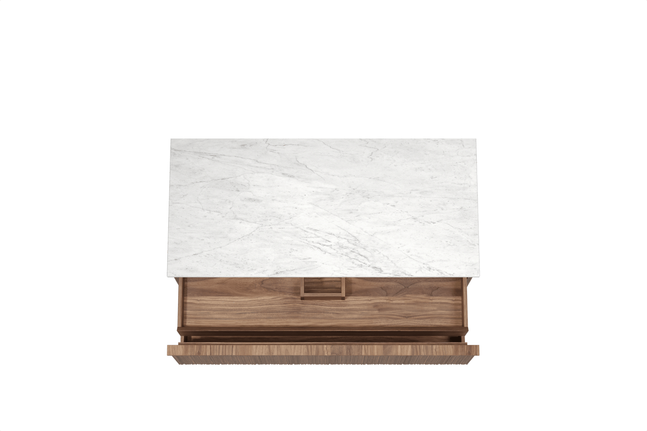 Balmani Forma meuble salle de bains suspendu 120 x 55 cm noyer américain avec Stretto tablette simple ou double en marbre carrare, Nervure circulaire asymétrique verticale