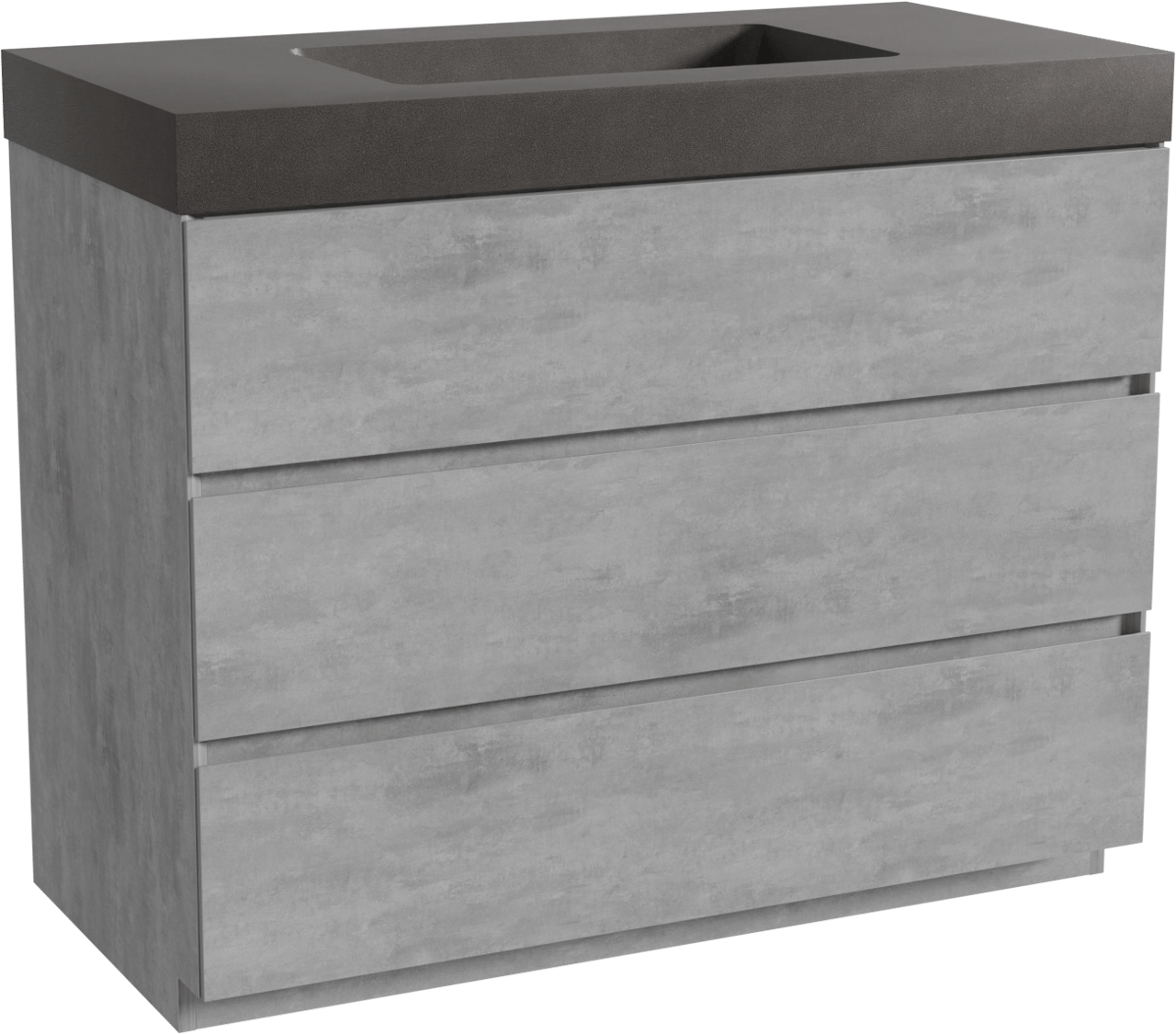 Storke Edge staand badkamermeubel 105 x 52 cm beton donkergrijs met Scuro High enkele wastafel in kwarts mat zwart