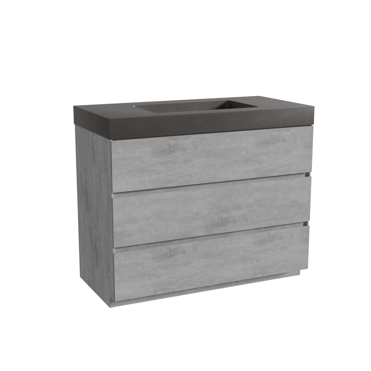 Storke Edge meuble salle de bains à poser 105 x 52 cm béton gris foncé avec Scuro High plan simple en quartz noir mat