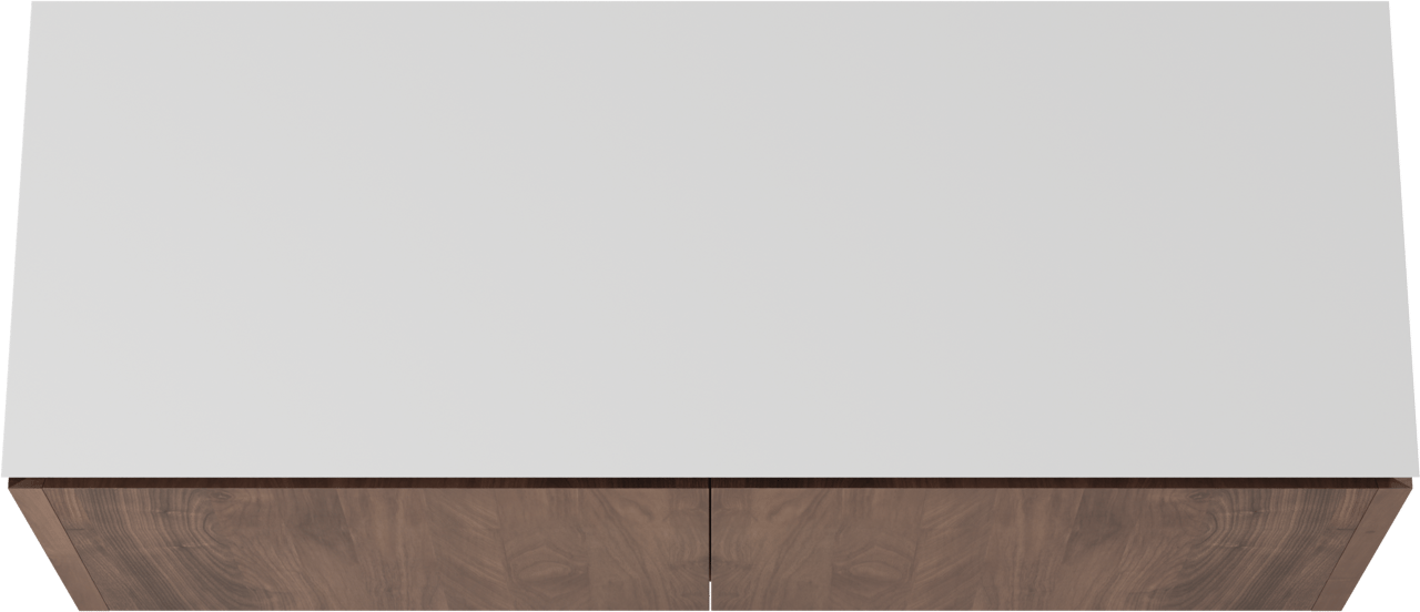 Balmani Eclips hängendes Möbelstück Set: 150 x 55 cm, Amerikanischer Nussbaum, mit Eclips Einzel- oder Doppel Waschtischplatte Solid Surface Weiβ matt