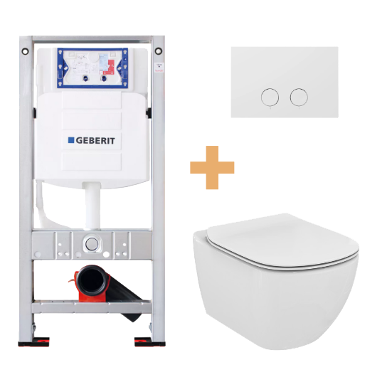 Ideal Standard Tesi hangtoilet glanzend wit randloos met Geberit Sigma inbouwspoelreservoir UP320 met Burda frame en bedieningspaneel