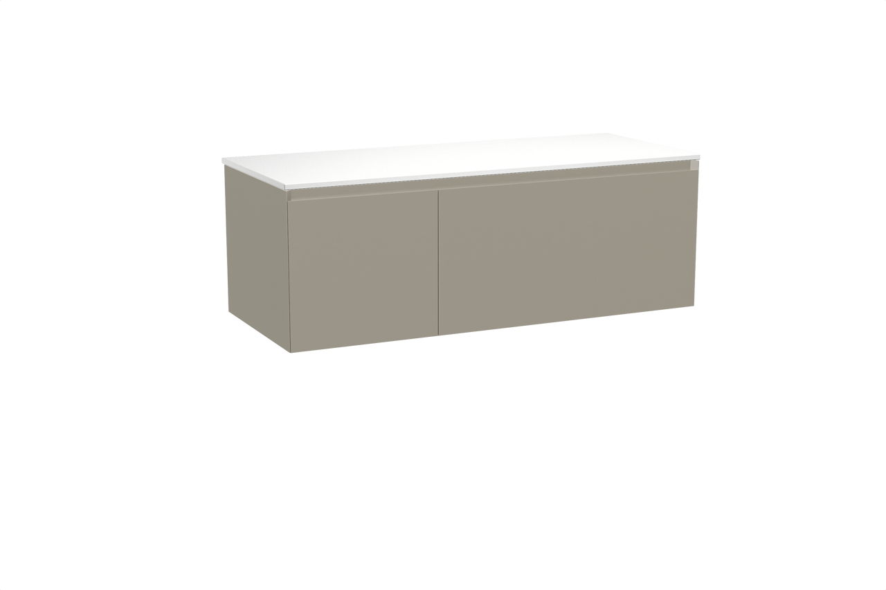 Balmani Idra hängendes Möbelstück Set: 135 x 55 cm, Steingrau, mit Stretto Einzel- oder Doppel Waschtischplatte, Solid Surface Weiß matt