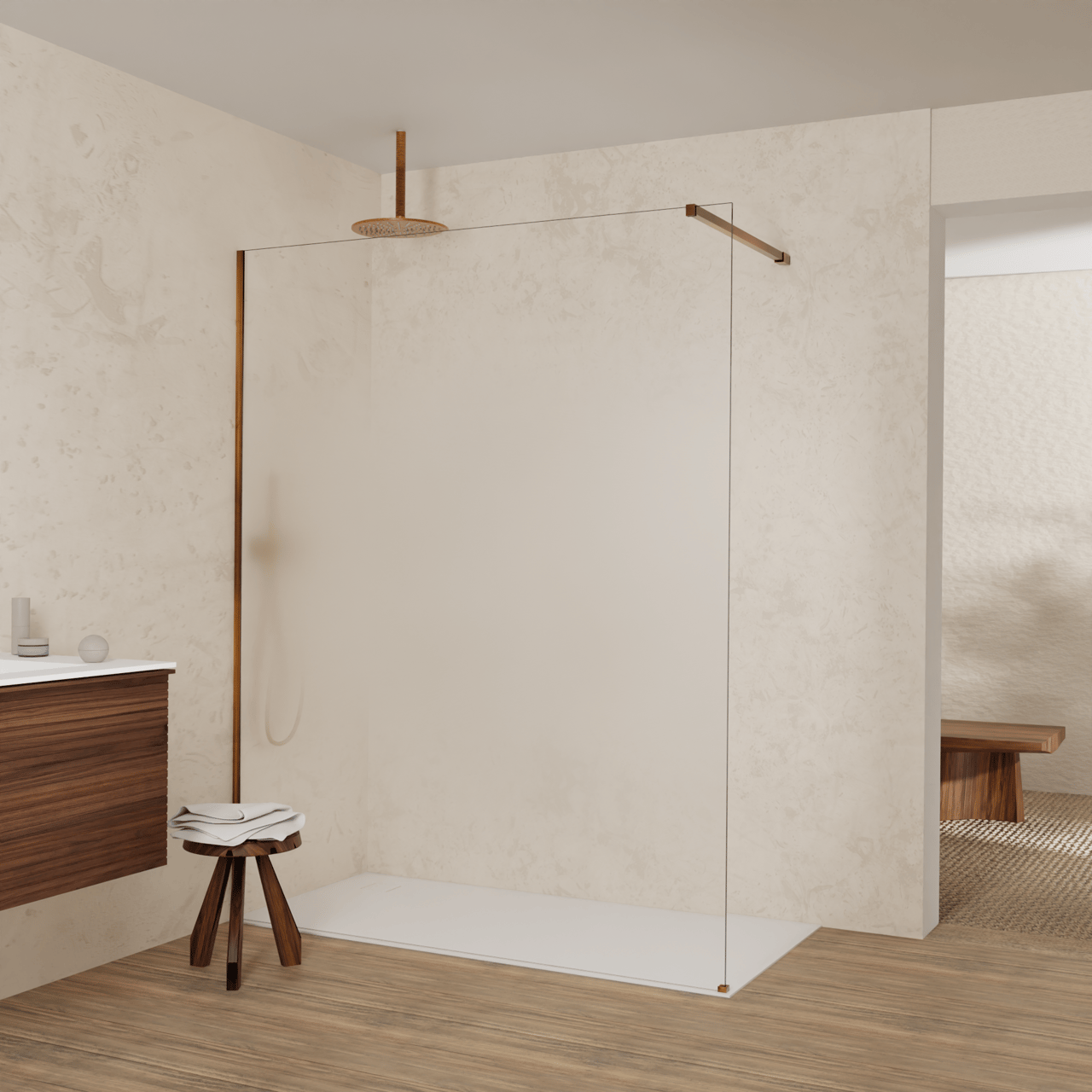 Balmani Modular douche à l'italienne: 160 x 200 cm, Permafrost, avec coating, Profil Brushed Rosegold