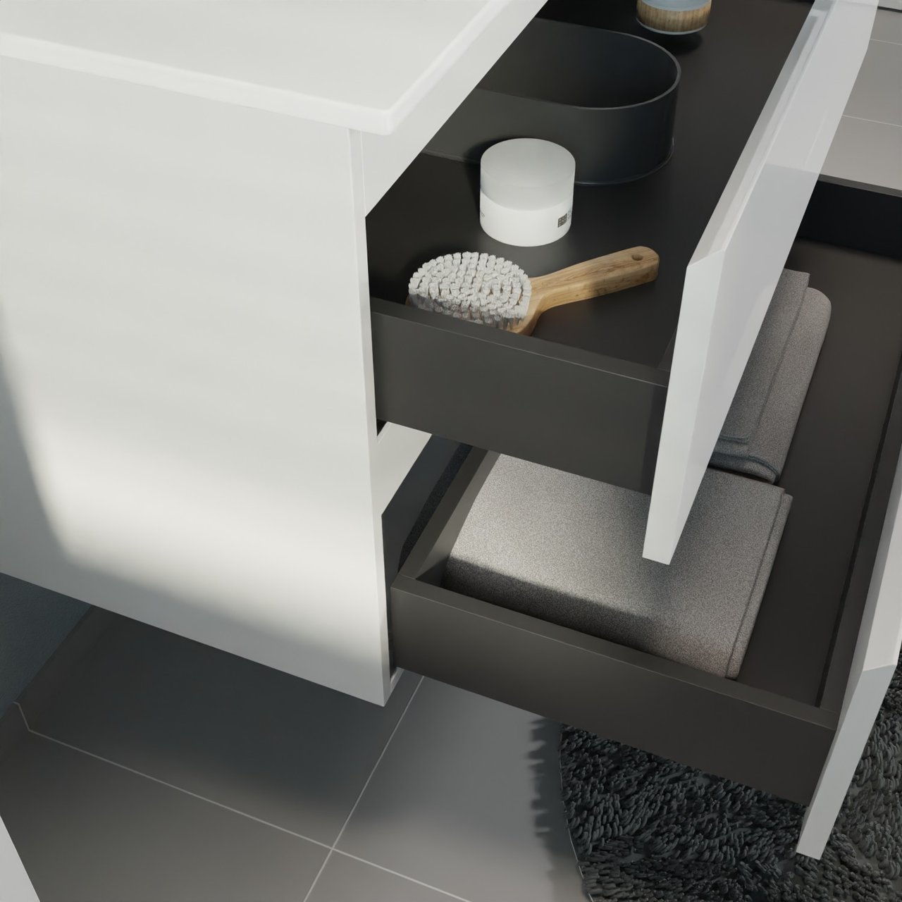 Linie Lado meuble salle de bains suspendu 90 x 46 cm blanc brillant avec Baro plan simple en porcelaine blanc mat