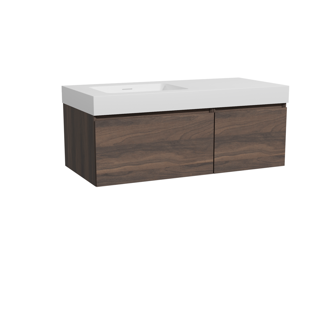 Storke Edge meuble salle de bains suspendu 110 x 52 cm noyer avec Mata High vasque asymétrique gauche en solid surface blanc mat