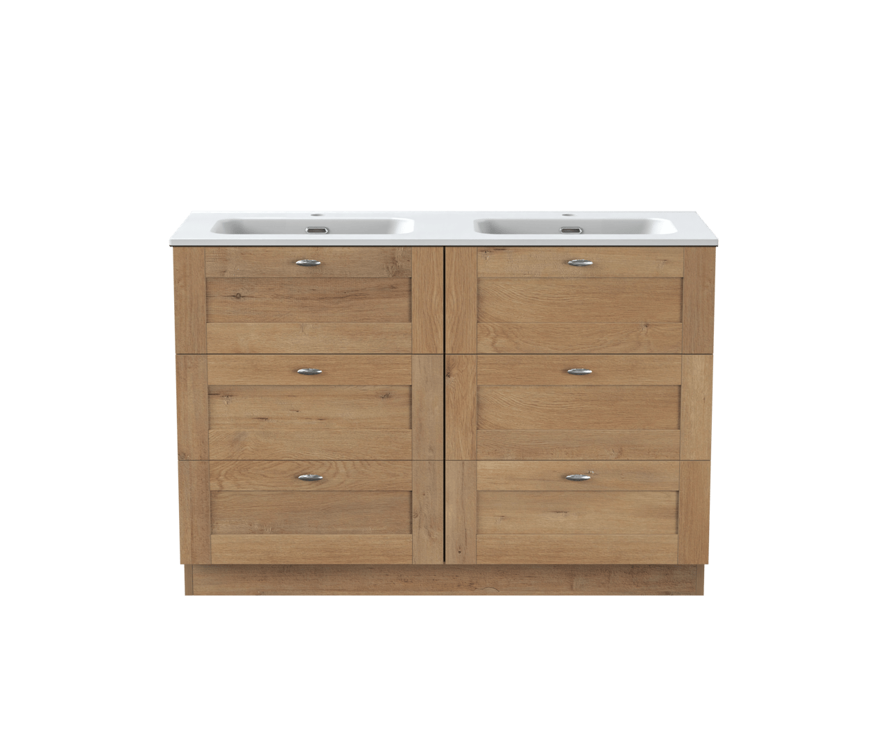 Linie Classo meuble salle de bains à poser 120 x 46 cm chêne naturel avec Baro double vasque en porcelaine blanc mat