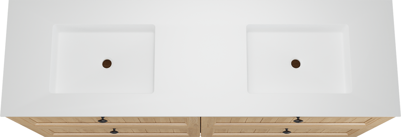 Balmani Lemon staand badkamermeubel 180 x 55 cm, fineer natuur eik met Tablo Stretto dubbele wastafel in mat wit
