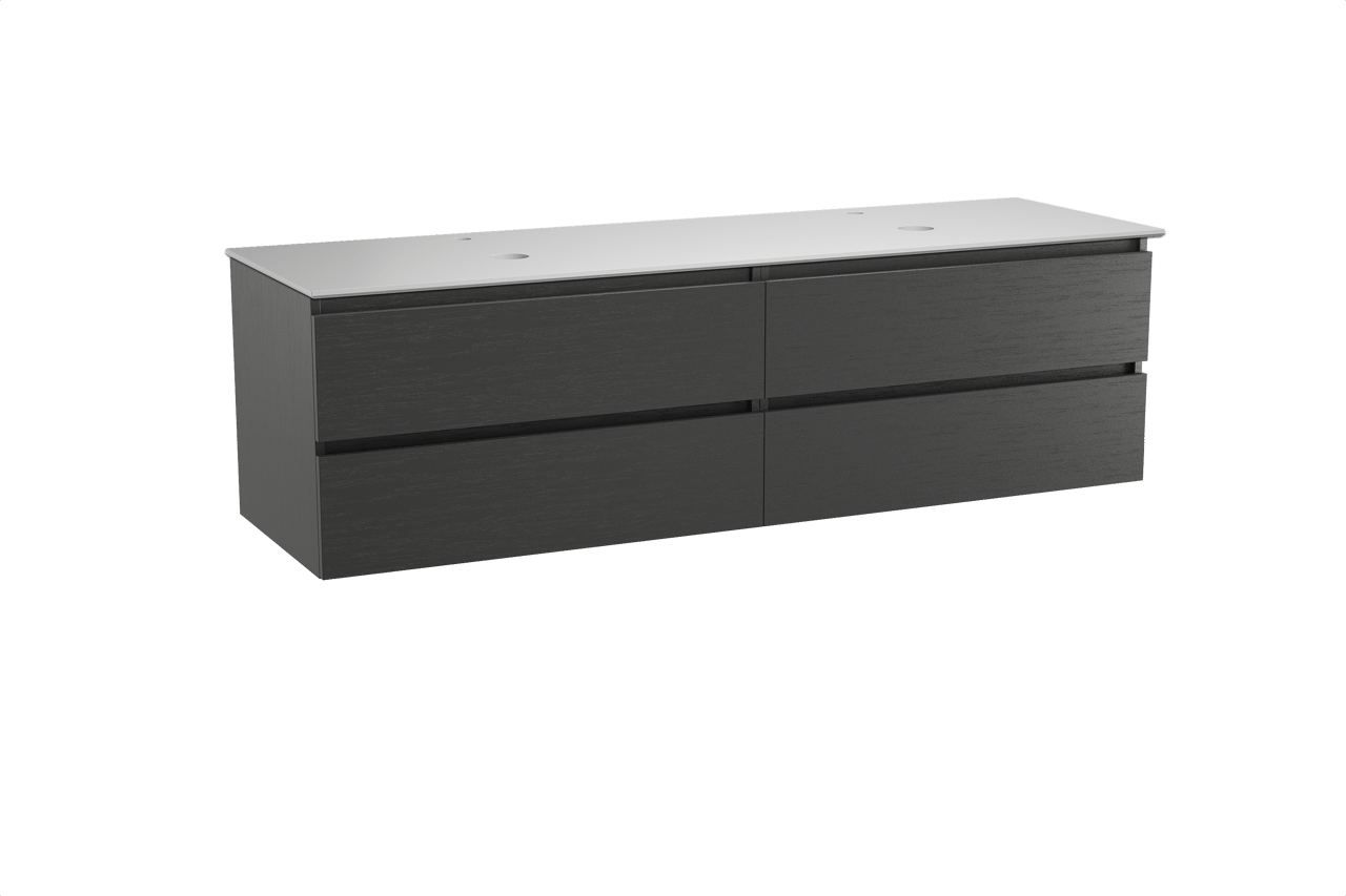 Balmani Lucida meuble salle de bains suspendu 180 x 55 cm chêne noir avec Facetta tablette double en solid surface blanc mat