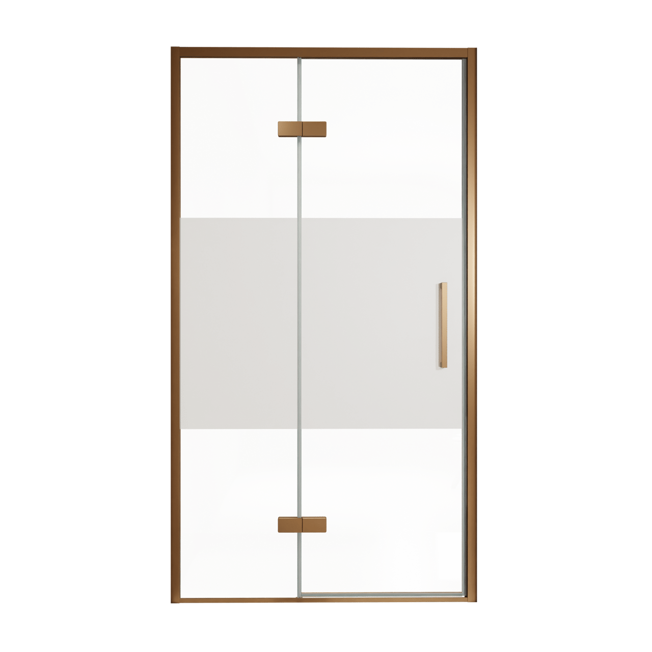 Balmani Senses Design Dusche Drehtür, Links, 120 cm x 210 cm, Klarglas mit mattiertem Streifen, Profil Brushed Rosegold