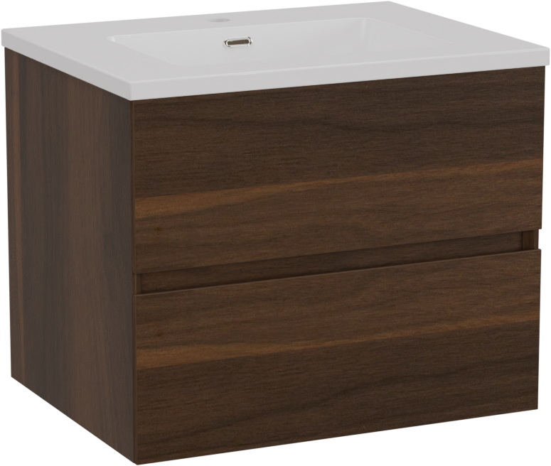 Storke Edge hängendes Möbelstück Set: 60 x 46 cm, Nussbaum, mit Diva Einzelwaschtisch, Marmorkomposit Weiß glänzend