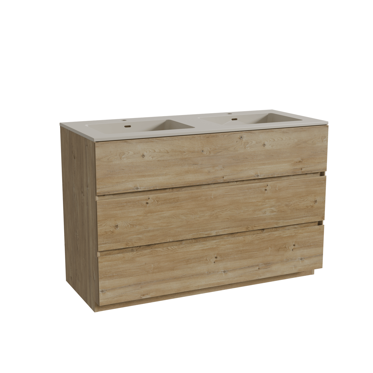 Storke Edge meuble salle de bains à poser 120 x 52 cm chêne brut avec Diva double vasque en top solid soie grise