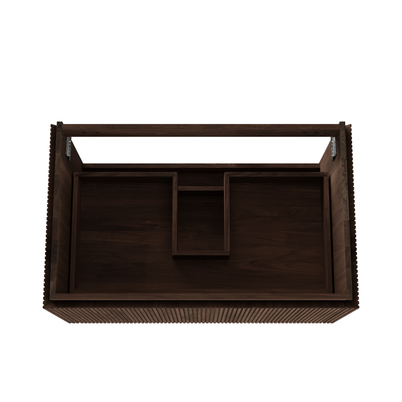 Balmani Eclips hängendes möbelstück Waschtischunterschränke 90 x 55 cm Amerikanischer Nussbaum 2 Schubladen Vert. Sym. Rippe