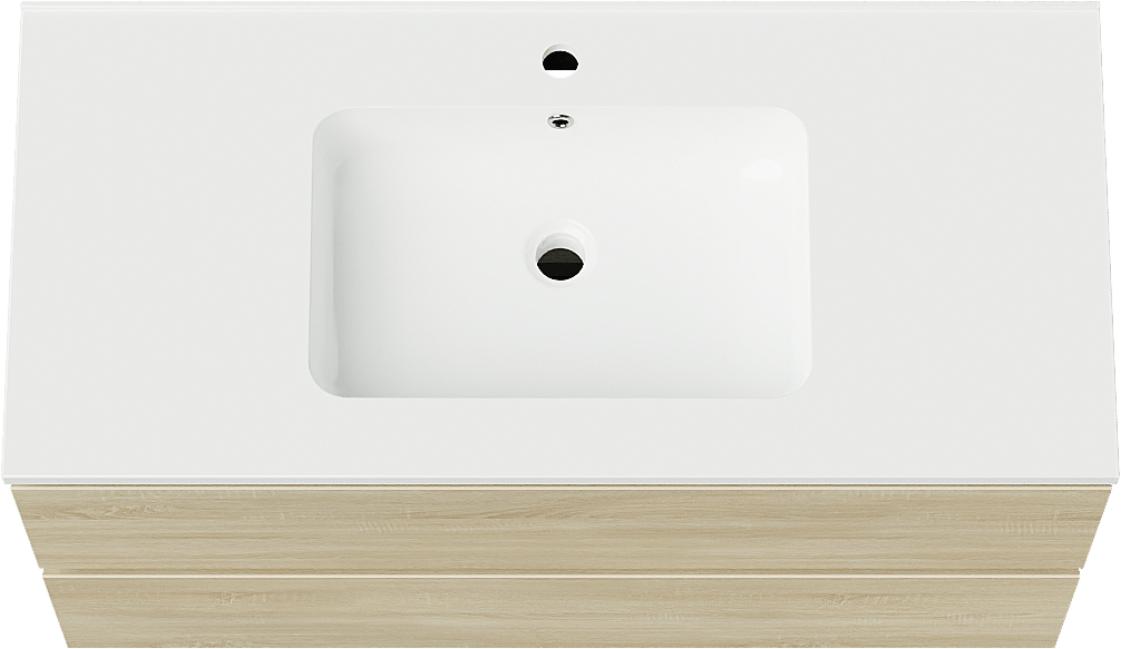 Linie Lado zwevend badmeubel 100 x 46 cm wit eiken met Vano enkele wastafel in composietmarmer hoogglans wit