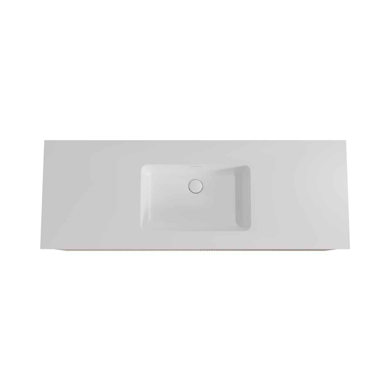 Storke Ribs meuble salle de bains suspendu 145 x 52 cm chêne brut avec Mata plan simple en solid surface blanc mat, Nervure droite symétrique verticale