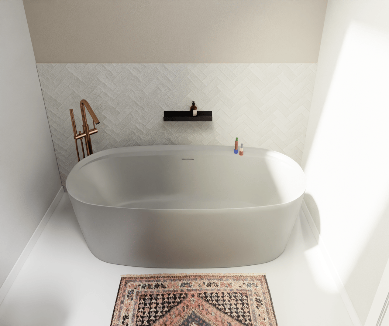 Luca Varess Sutilo ovale baignoire îlot 170 x 80 cm acrylique grise avec tablette intégrée