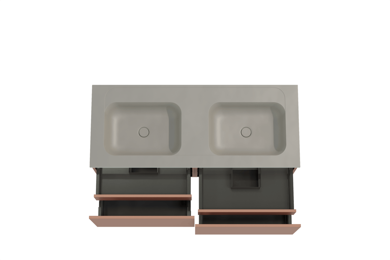 Balmani Sfera hängendes Möbelstück Set: 135 x 55 cm, Cotto, mit Tablo Strada Doppelwaschtisch, Marmorkomposit Seidengrau