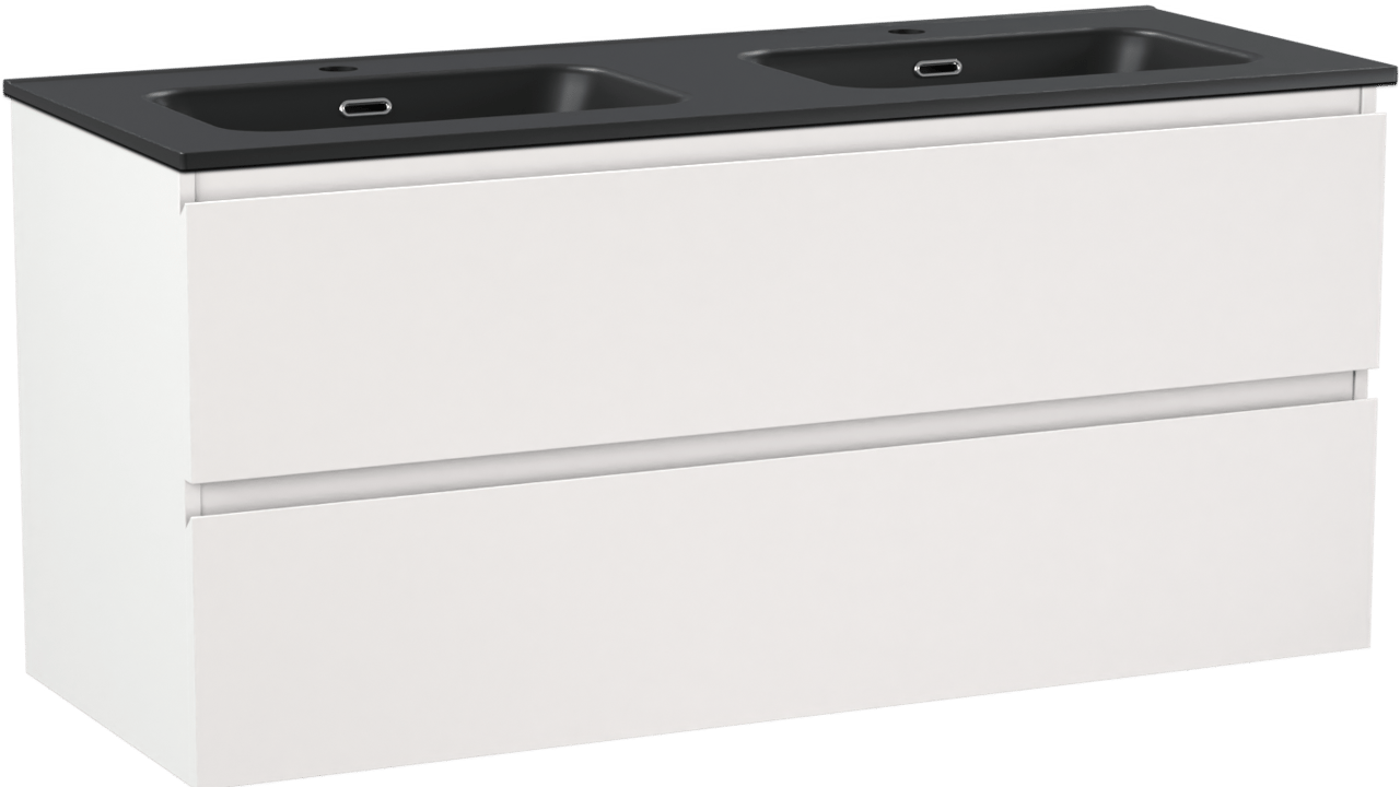 Linie Lado meuble salle de bains suspendu 120 x 46 cm blanc mat avec Baro double vasque en porcelaine noir mat