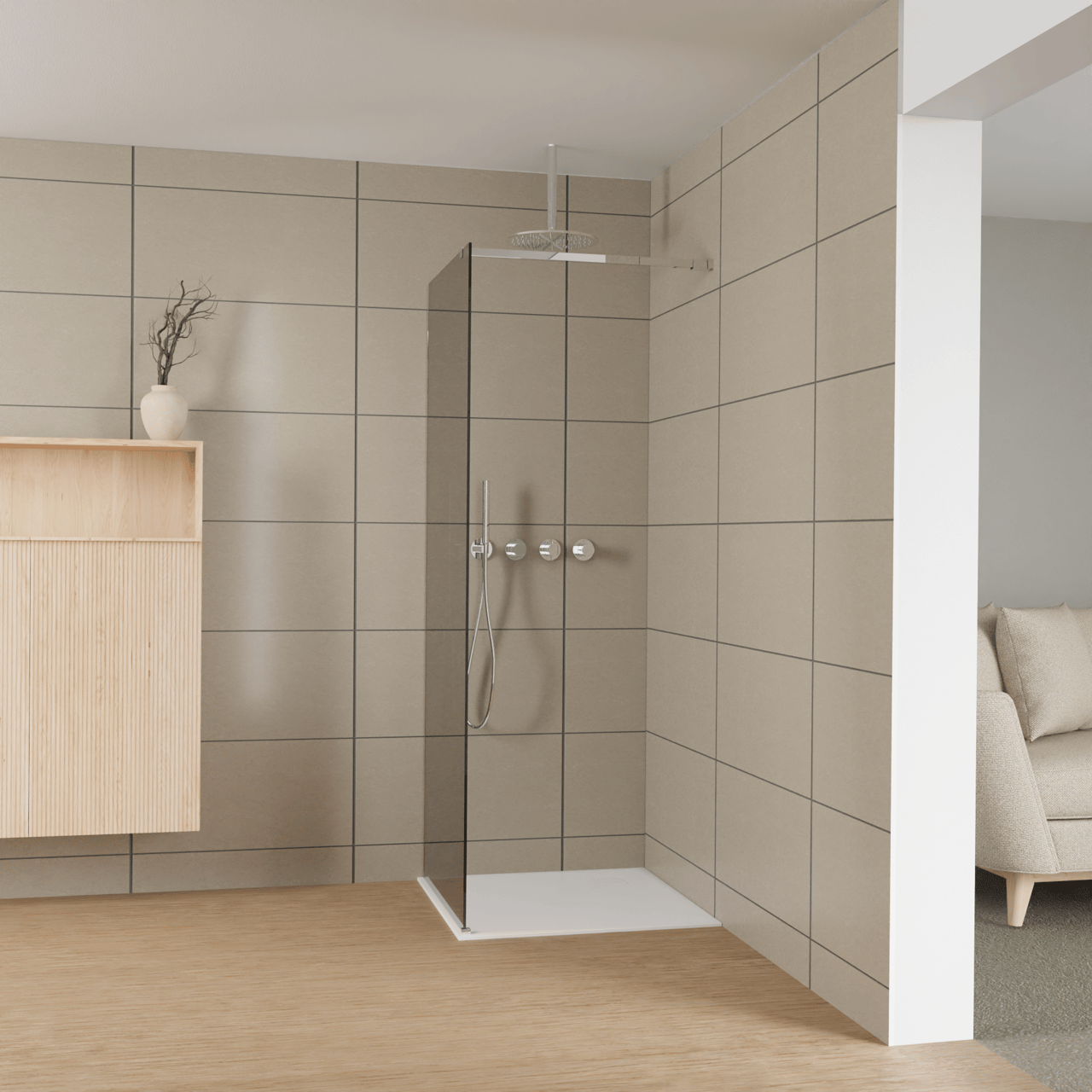 Balmani Modular douche à l'italienne: 80 x 200 cm, Miroir Reflex, Profil Chrome brillant