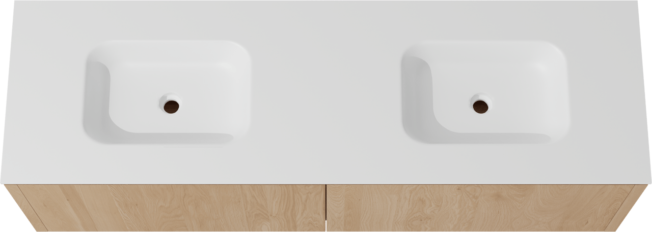 Balmani Eclips meuble salle de bains suspendu 180 x 55 cm Chêne naturelle avec Tablo Arcato double vasque en Solid Surface blanc mat