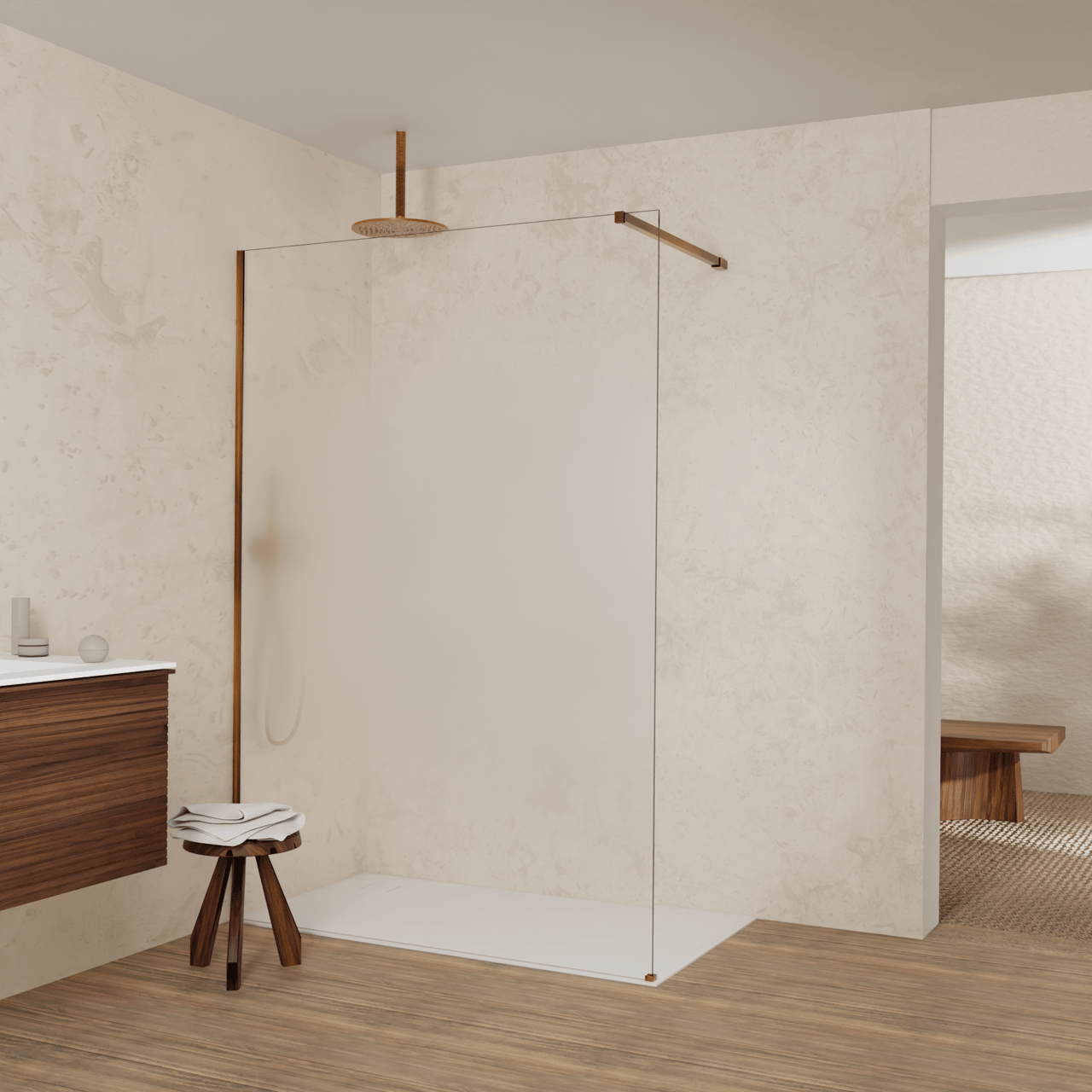 Balmani Modular Walk-In Dusche: 140 x 200 cm, Permafrost, inklusive Coating, Profil Brushed Rosegold