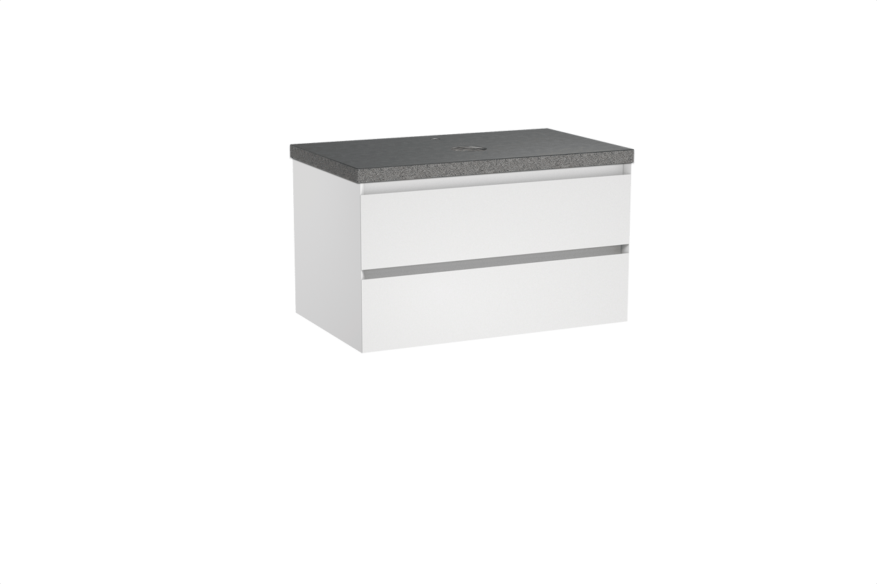 Balmani Mitra meuble salle de bains suspendu 90 x 55 cm blanc mat avec Rock tablette simple en granit noir