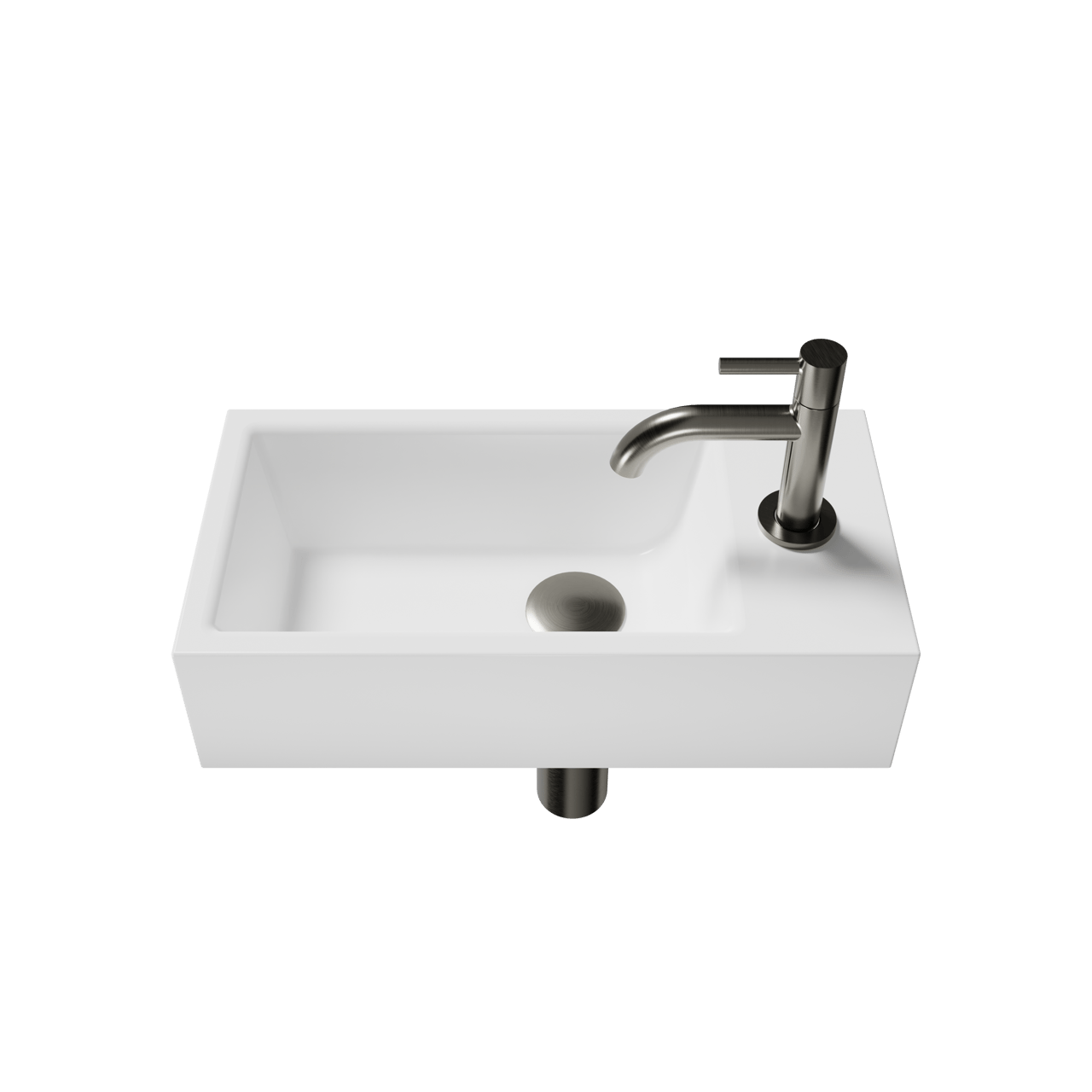 Luca Varess Cubic midi Lave-mains blanc brillant Porcelaine 40x20cm droite avec GunMetal et fournitures