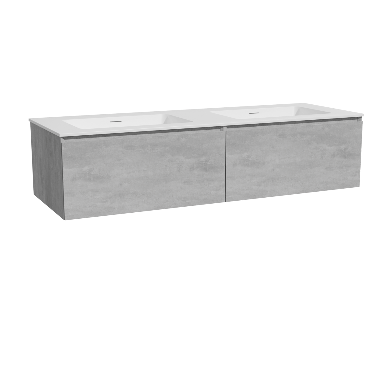 Storke Edge meuble salle de bains suspendu 150 x 52 cm béton gris foncé avec Mata double vasque en solid surface blanc mat