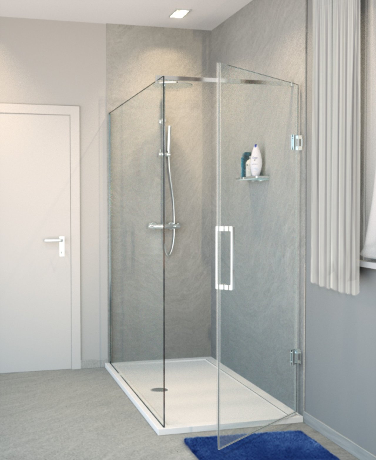 Balmani Modular douche de plain-pied avec porte 180 x 200 cm verre transparent profil chrome brillant