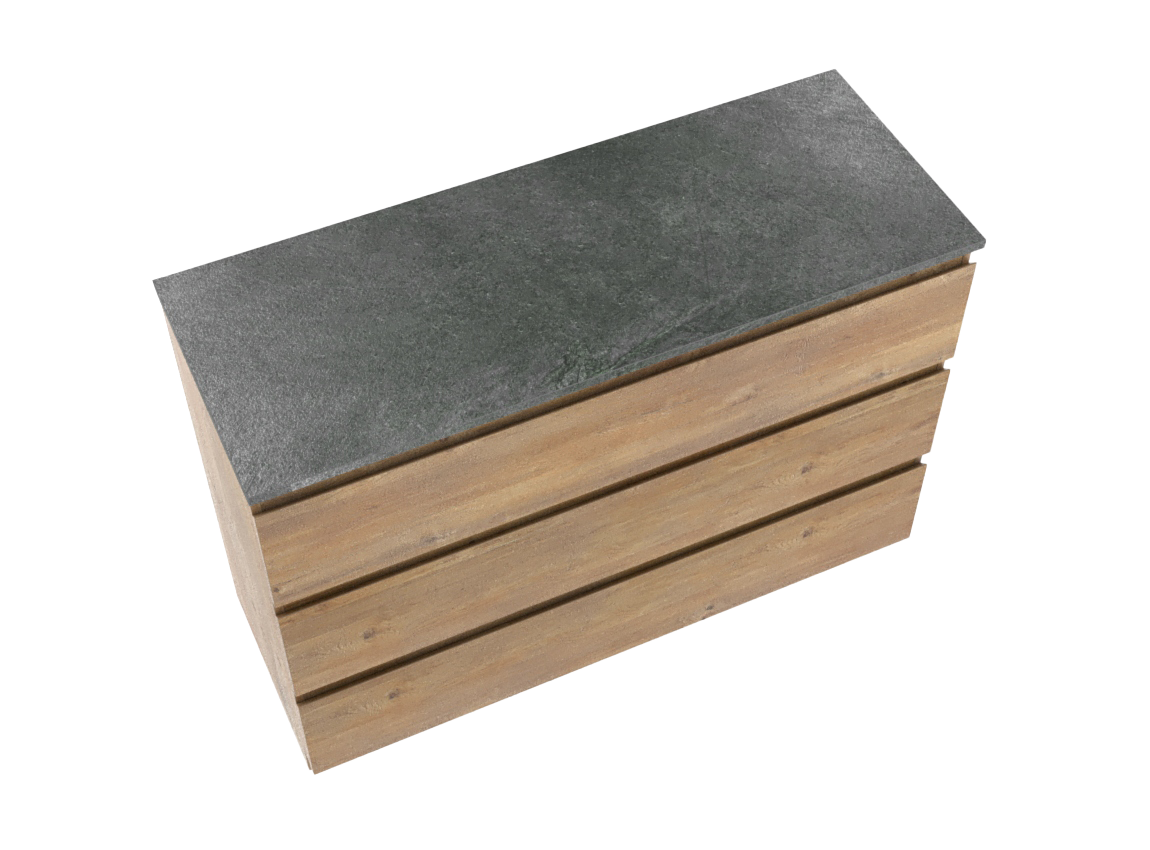 Linie Lado freistehendes Möbelstück Set: 120 x 46 cm, Naturbelassene Eiche, mit Lado Einzel- oder Doppel Waschtischplatte, Melamin Schiefergrau