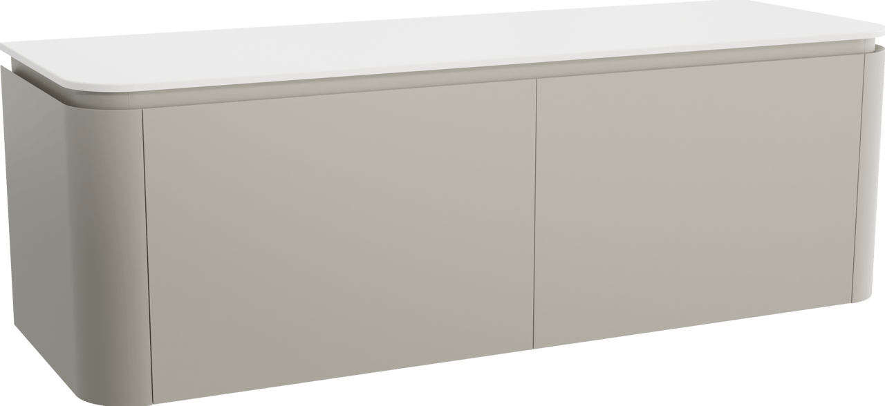 Balmani Moon zwevend badkamermeubel 160 x 55 cm zijdegrijs met Moon enkel of dubbel tablet in solid surface mat wit