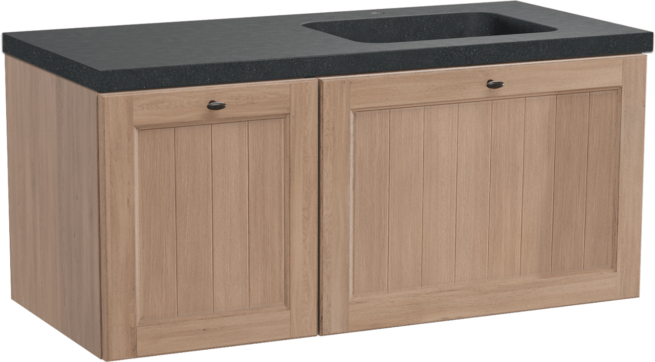 Balmani Lemon meuble de salle de bains suspendu 120 x 55 cm chêne vieilli avec Napoli vasque asymétrique droite en granite aiguisé