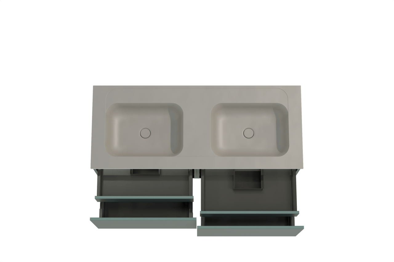 Balmani Sfera meuble salle de bains suspendu 135 x 55 cm forest avec Tablo Strada double vasque en marbre composite soie grise