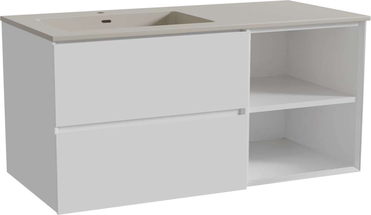 Storke Edge hängendes Möbelstück Set: 110 x 52 cm, Weiß glänzend, mit Diva Waschtisch links, Top Solid Seidengrau