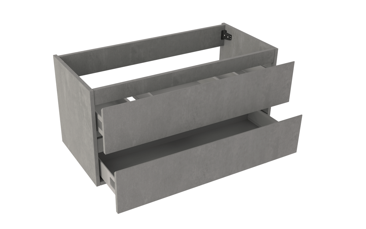 Storke Delta zwevende wastafelonderkast 100 x 48 cm 2 sifonuitsparingen beton donkergrijs 2 lades 2 sifonuitsparingen