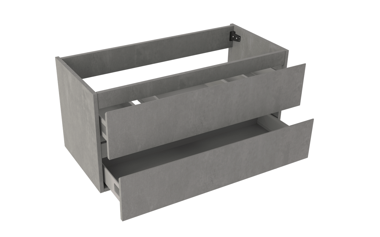 Storke Delta zwevende wastafelonderkast 100 x 48 cm 2 sifonuitsparingen beton donkergrijs 2 lades 2 sifonuitsparingen