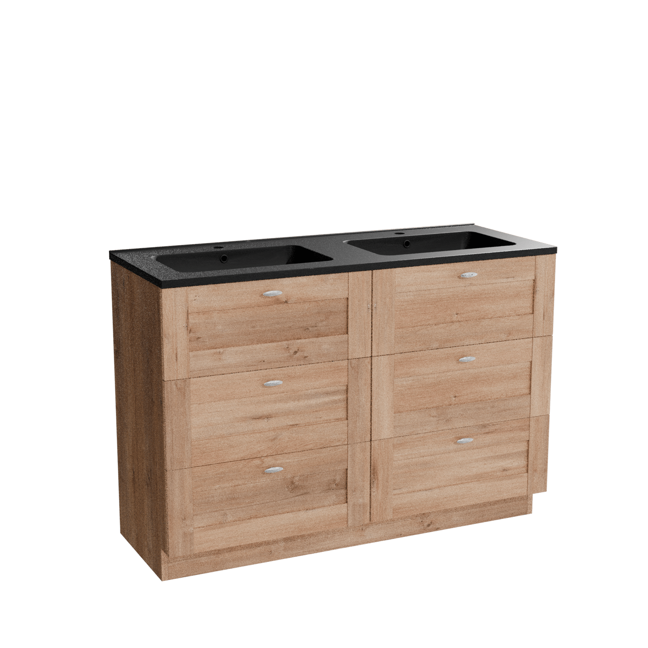 Linie Classo freistehendes Möbelstück Set: 120 x 46 cm, Naturbelassene Eiche, mit Vano Doppelwaschtisch, Marmorkomposit Schwarz matt