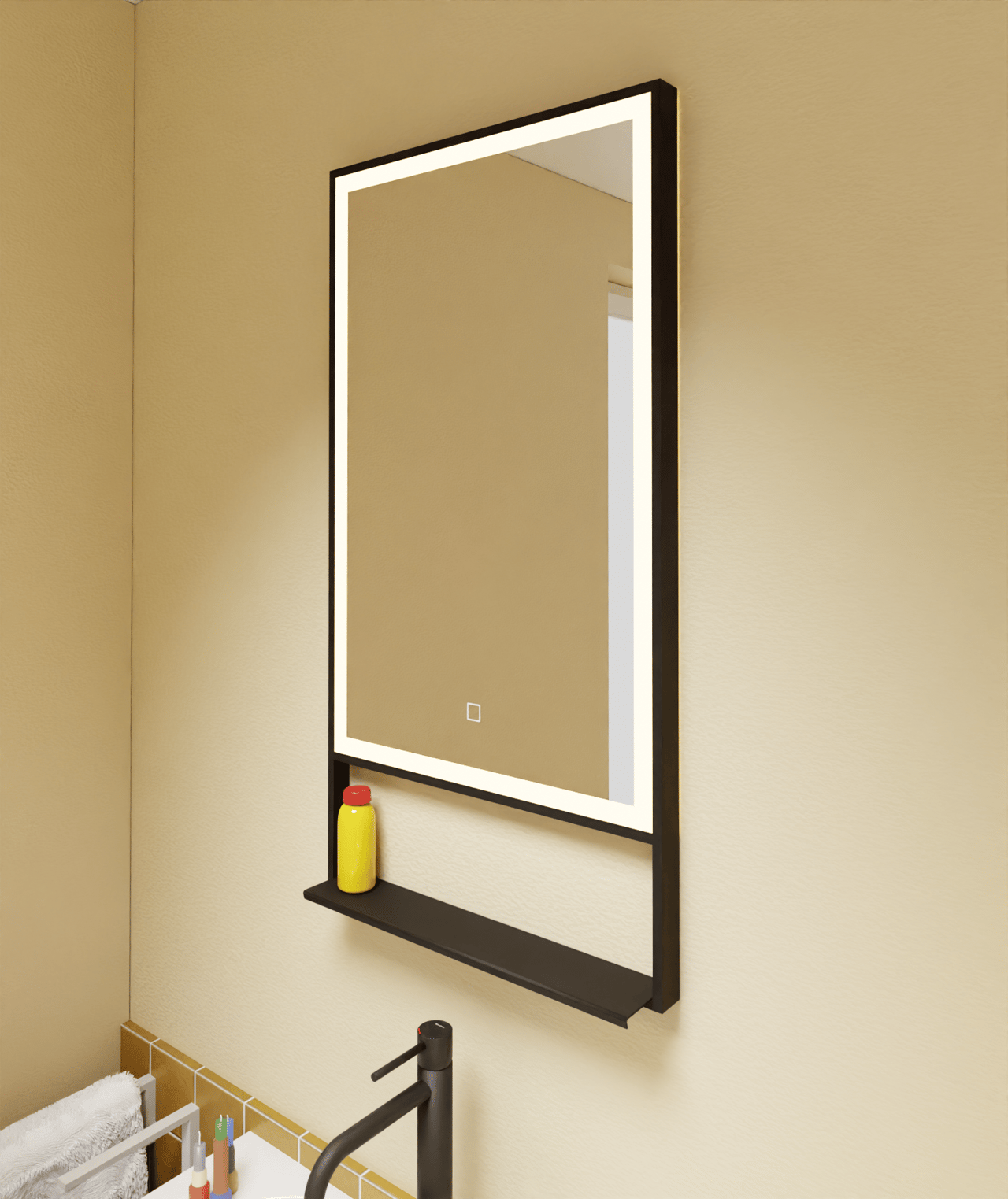 Luca Varess Bridge rechthoekig badkamerspiegel zwart 45 x 85 cm met spiegelverlichting en anti-damp