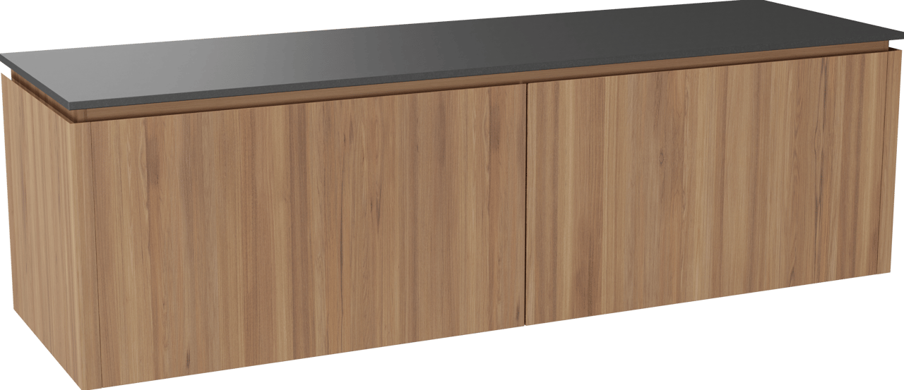 Balmani Eclips hängendes Möbelstück Set: 180 x 55 cm, Teak, mit Stretto Einzel- oder Doppel Waschtischplatte Granit poliert