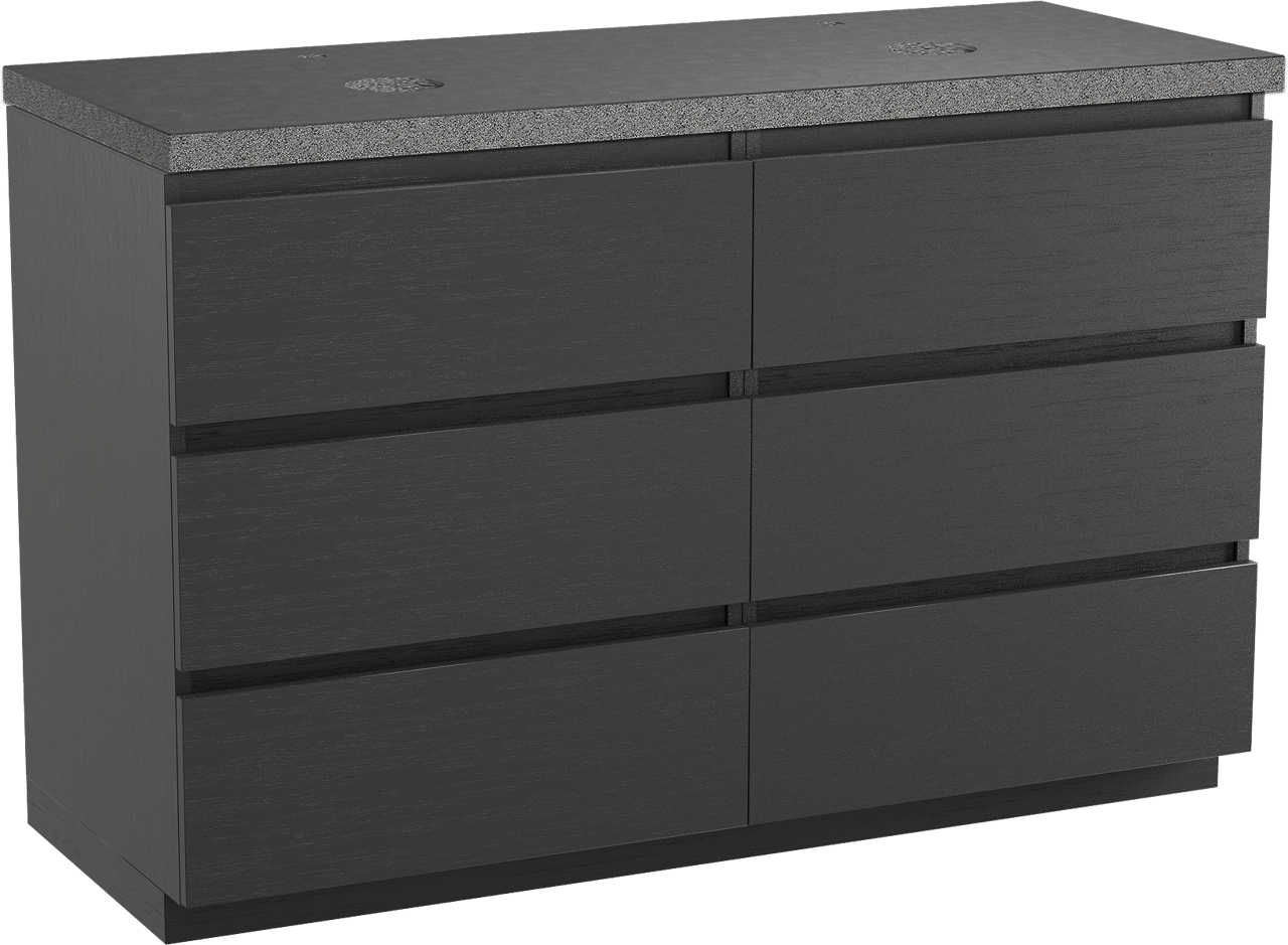 Balmani Lucida staand badmeubel 135 x 55 cm zwart eiken met Rock dubbel wastafelblad in zwart graniet