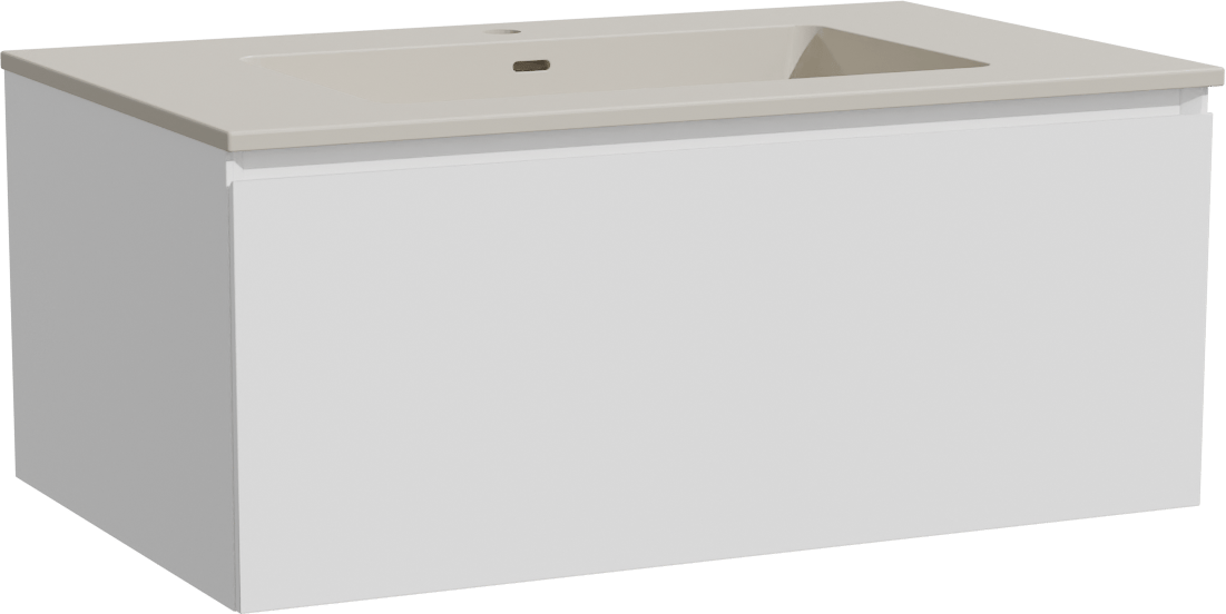 Storke Edge zwevend badmeubel 85 x 52 cm mat wit met Diva enkele wastafel in top solid zijdegrijs