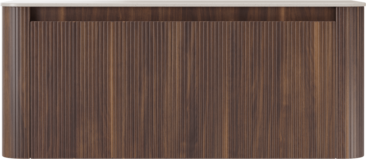 Storke Soft meuble salle de bains suspendu 120 x 46 cm noyer avec Tavola Soft tablette simple ou double vasque en Solid Surface beige granite, Nervure droite symétrique verticale