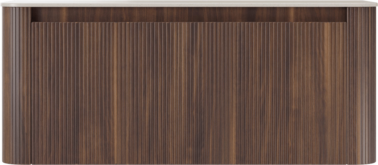 Storke Soft meuble salle de bains suspendu 120 x 46 cm noyer avec Tavola Soft tablette simple ou double vasque en Solid Surface beige granite, Nervure droite symétrique verticale