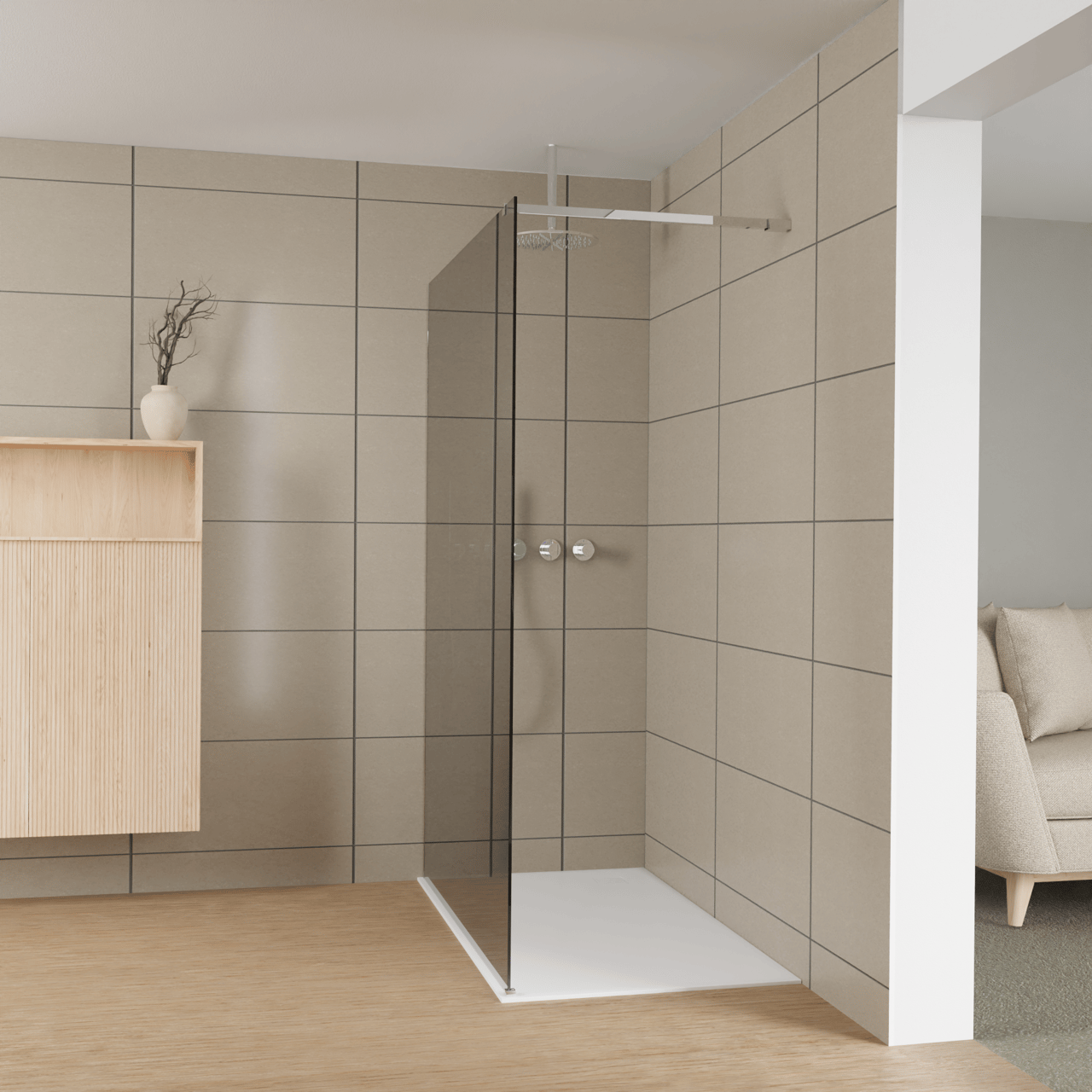 Balmani Modular Walk-In Dusche: 140 x 200 cm, Reflex-Spiegelglas, inklusive Coating, Profil Chrom glänzend