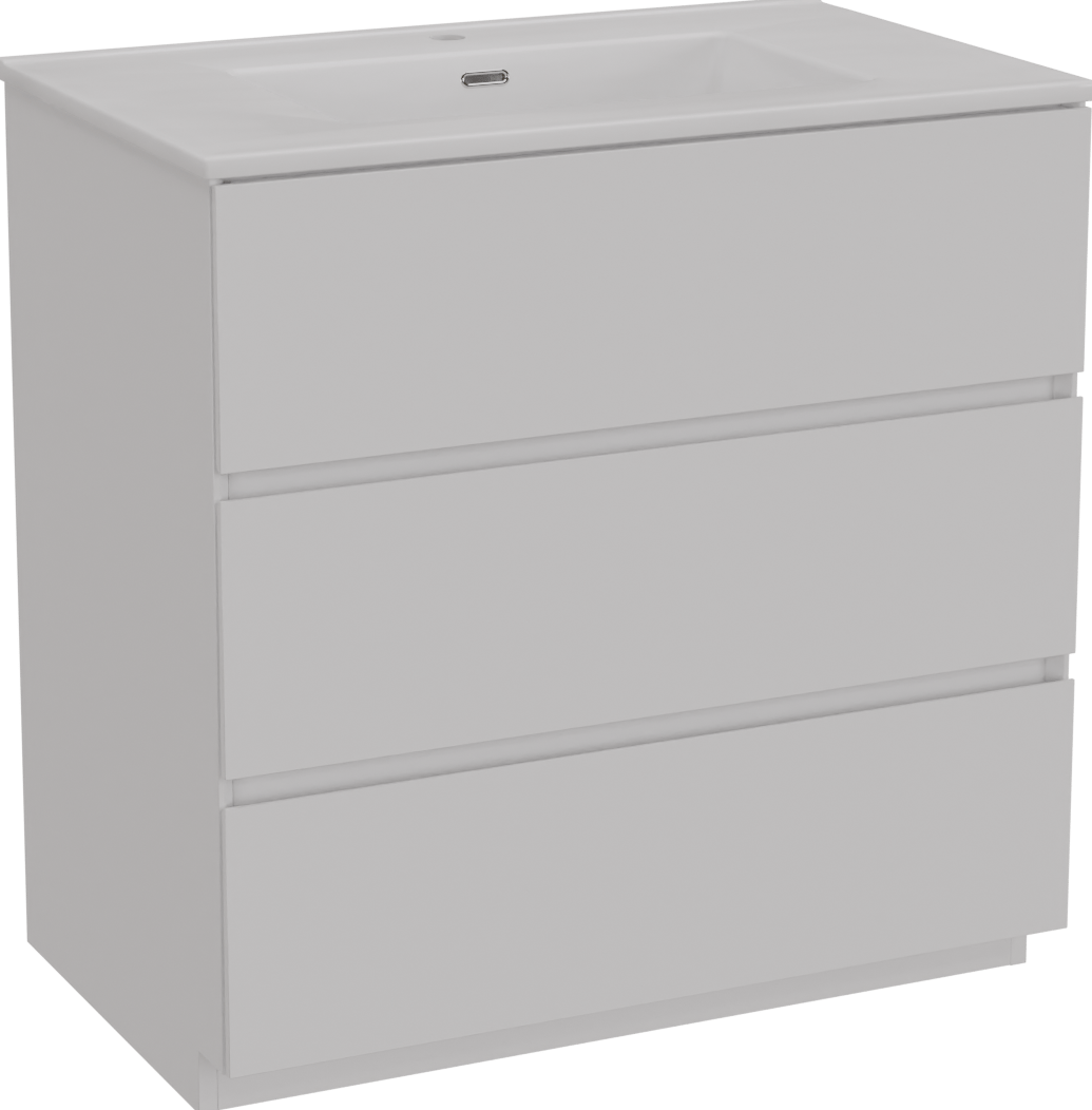 Storke Edge staand badmeubel 85 x 52 cm mat wit met Kera enkele wastafel in porselein hoogglans wit