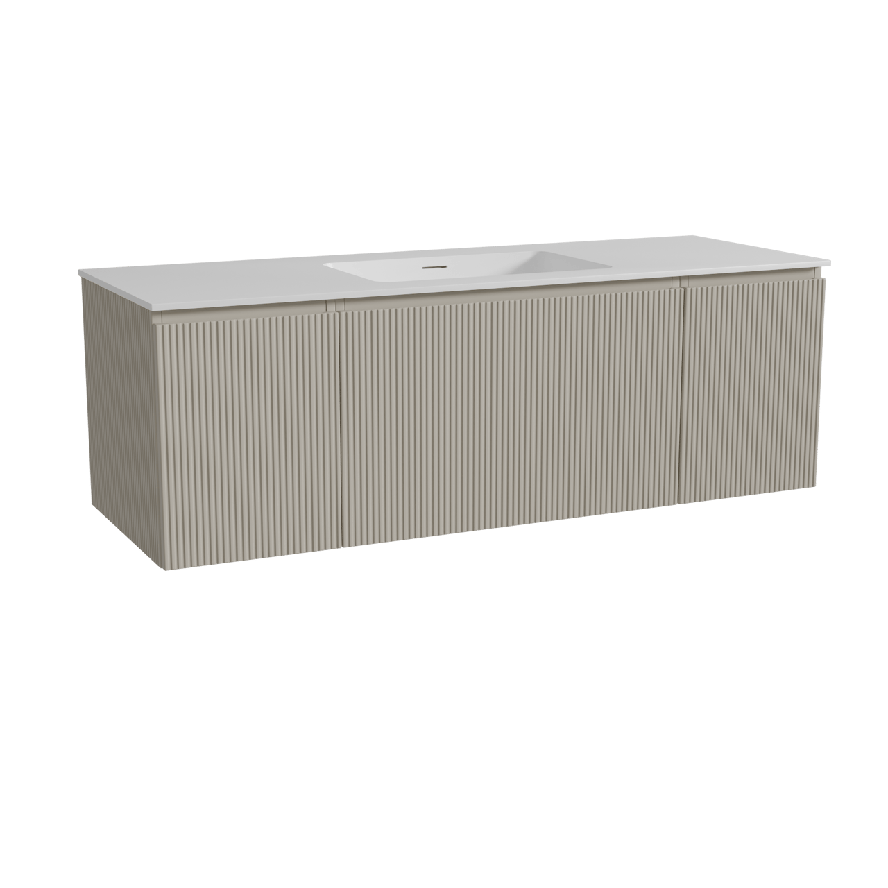 Storke Ribs hängendes Möbelstück Set: 145 x 52 cm, Seidengrau, mit Mata Einzelwaschtisch, Solid Surface, Weiß matt, Vertikale symmetrische gerade Rippe