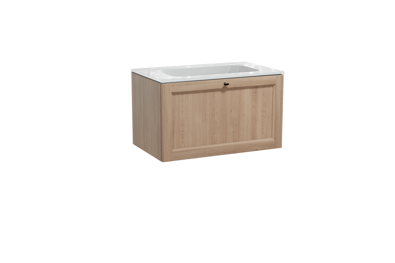 Balmani Lemon meuble salle de bains suspendu 90 x 55 cm chêne vieilli avec Tablo Strada plan simple en marbre composite blanc brillant